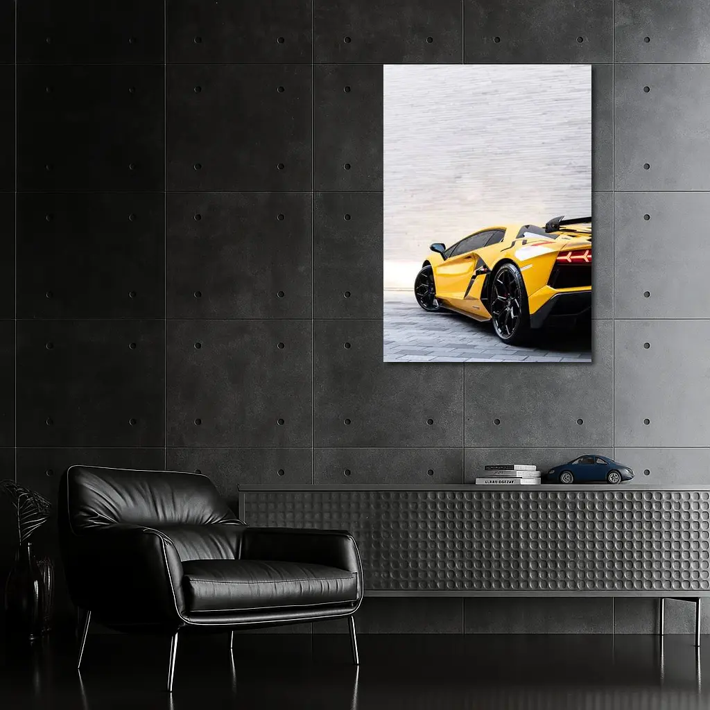 Lamborghini Aventador Yellow Against Concrete Wall – Wall Art