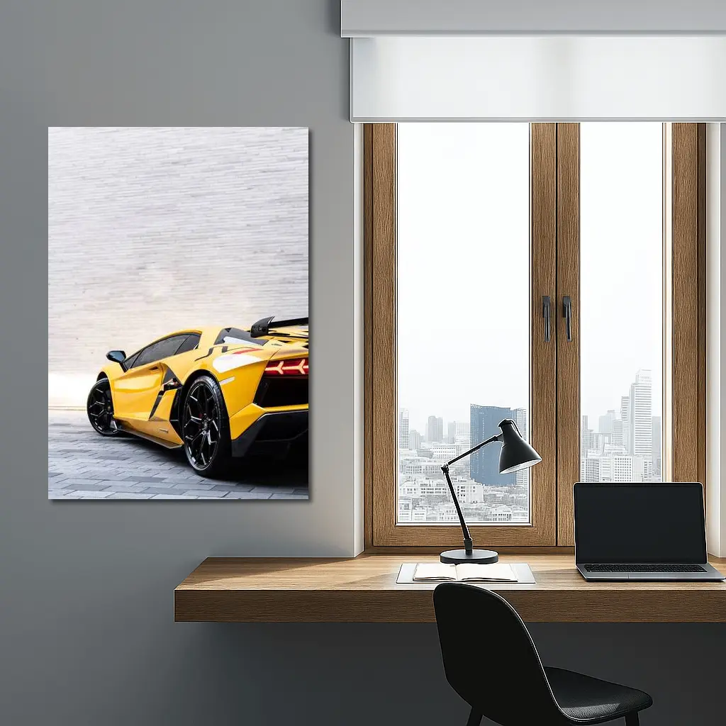 Lamborghini Aventador Yellow Against Concrete Wall – Wall Art
