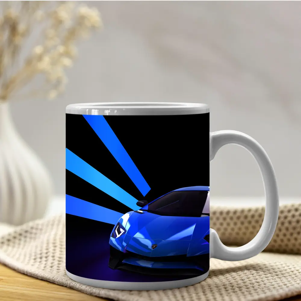 Lamborghini Huracan Blue Neon Light Rays – Mugs