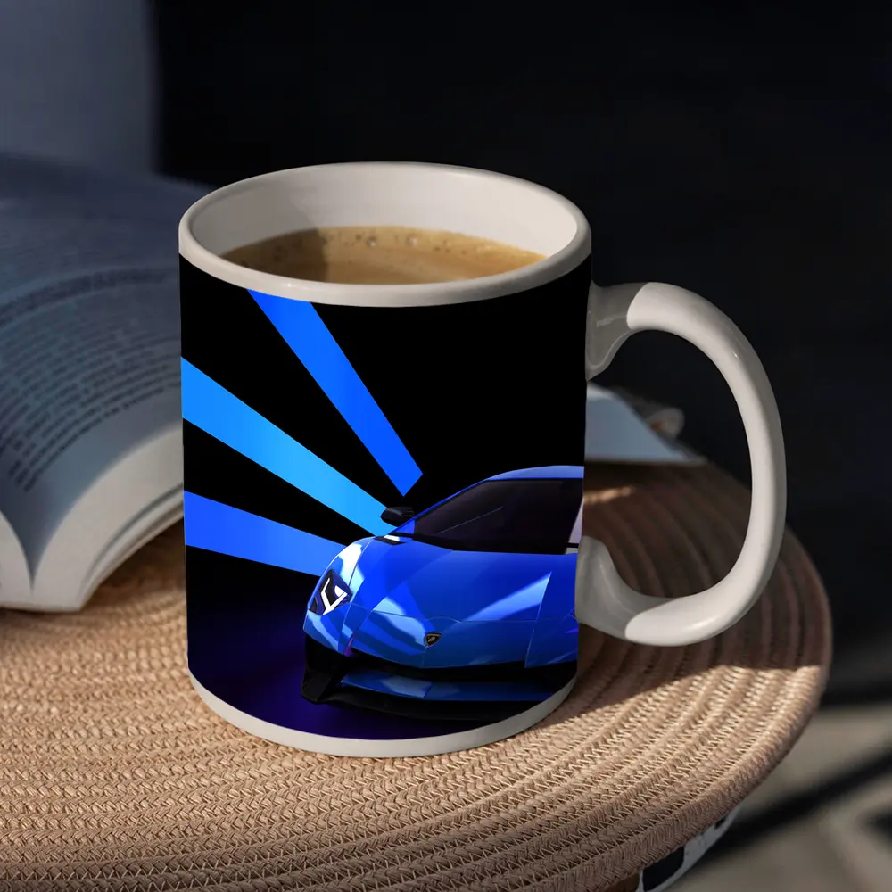 Lamborghini Huracan Blue Neon Light Rays – Mugs