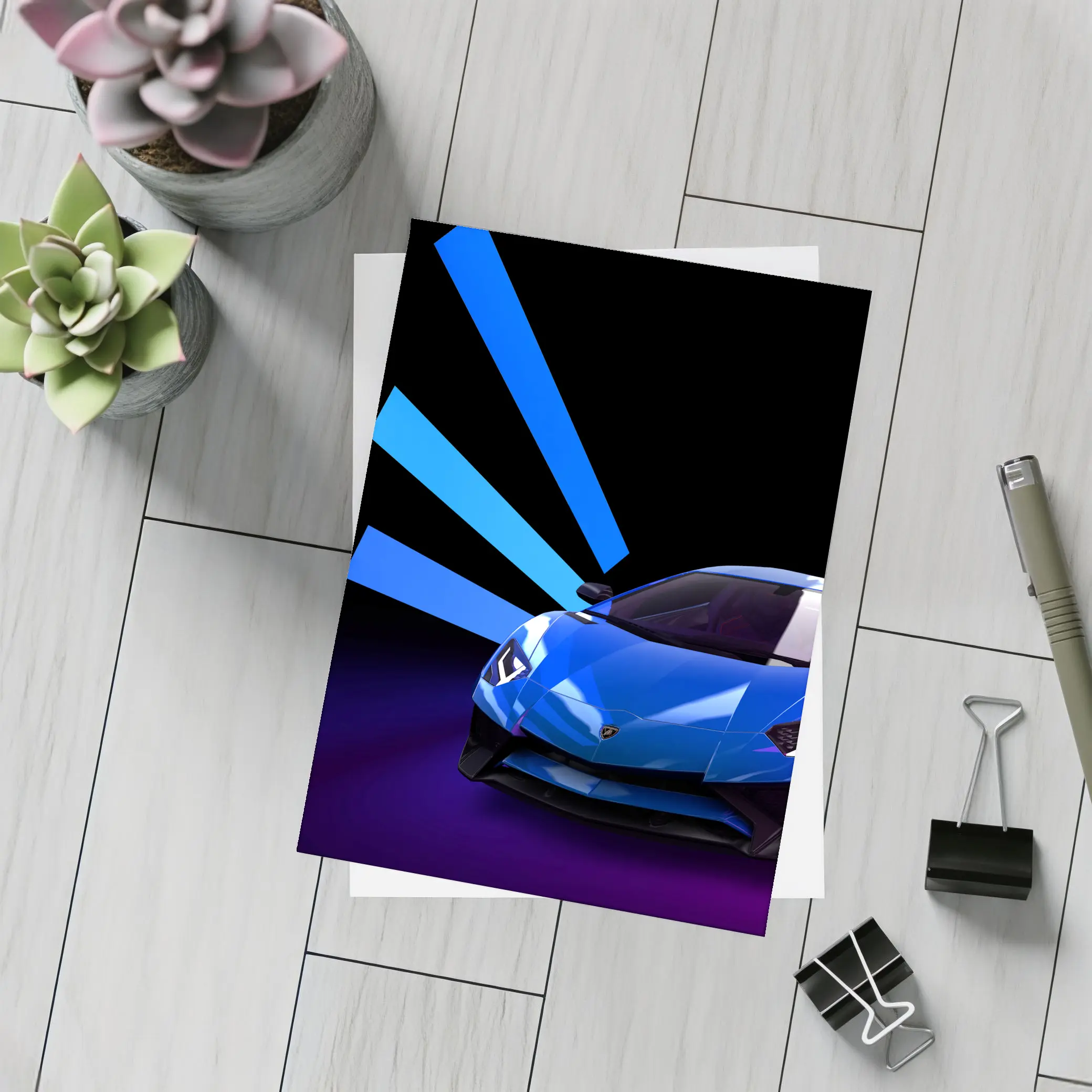 Lamborghini Huracan Blue Neon Light Rays – Postcards