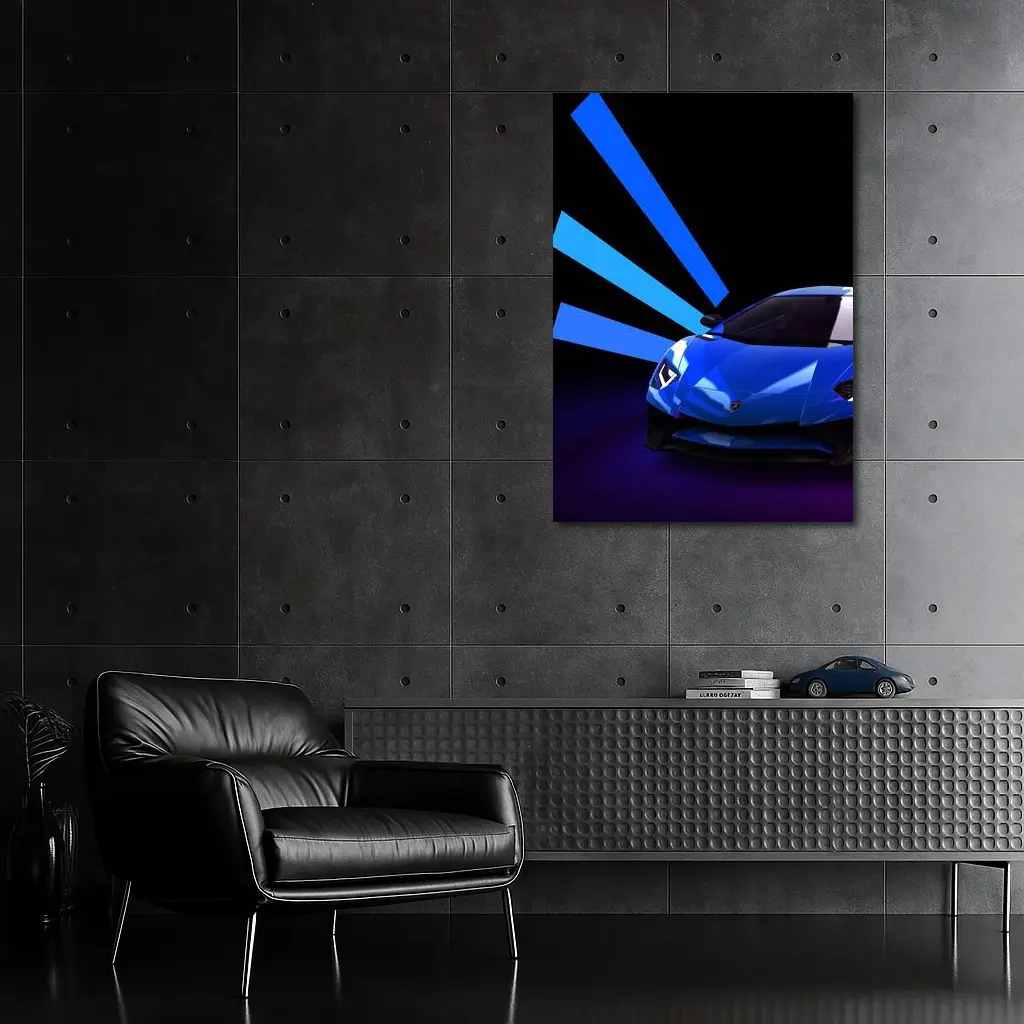 Lamborghini Huracan Blue Neon Light Rays – Wall Art