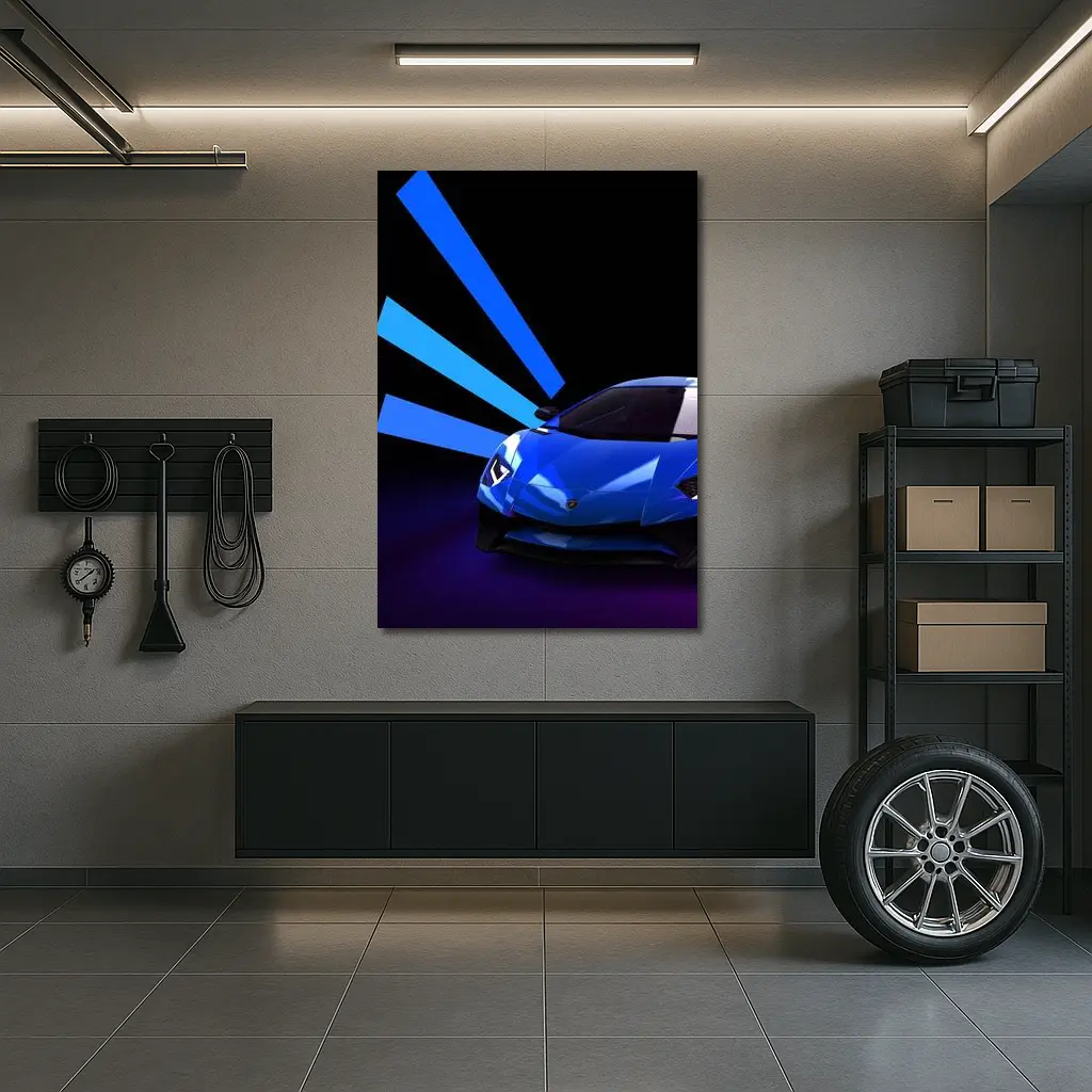 Lamborghini Huracan Blue Neon Light Rays – Wall Art