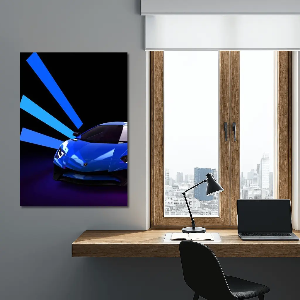Lamborghini Huracan Blue Neon Light Rays – Wall Art