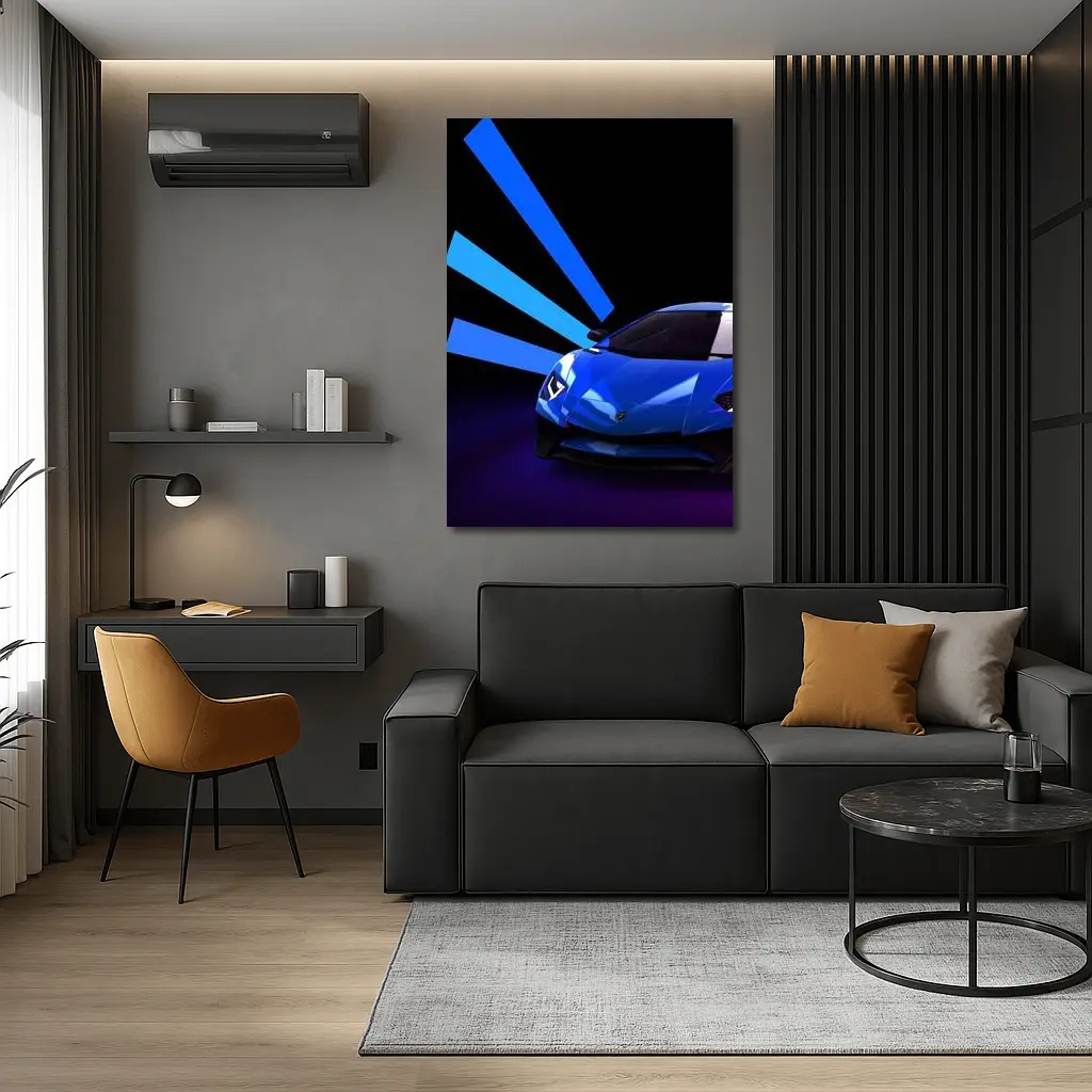 Lamborghini Huracan Blue Neon Light Rays – Wall Art