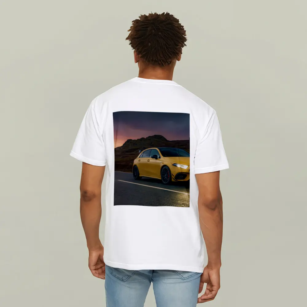 Mercedes AMG Yellow Hatchback Moody Highland Road – T-Shirts