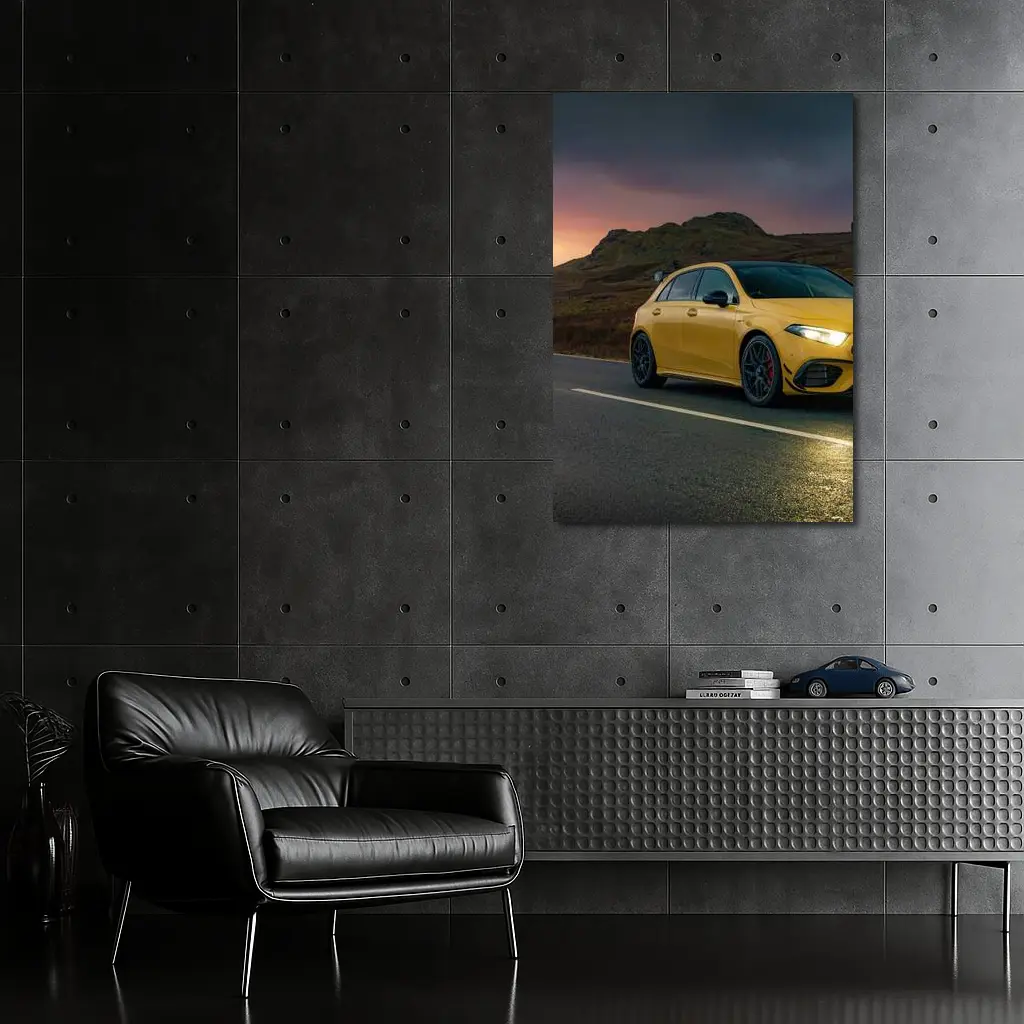 Mercedes-AMG Yellow Hatchback Moody Highland Road – Wall Art