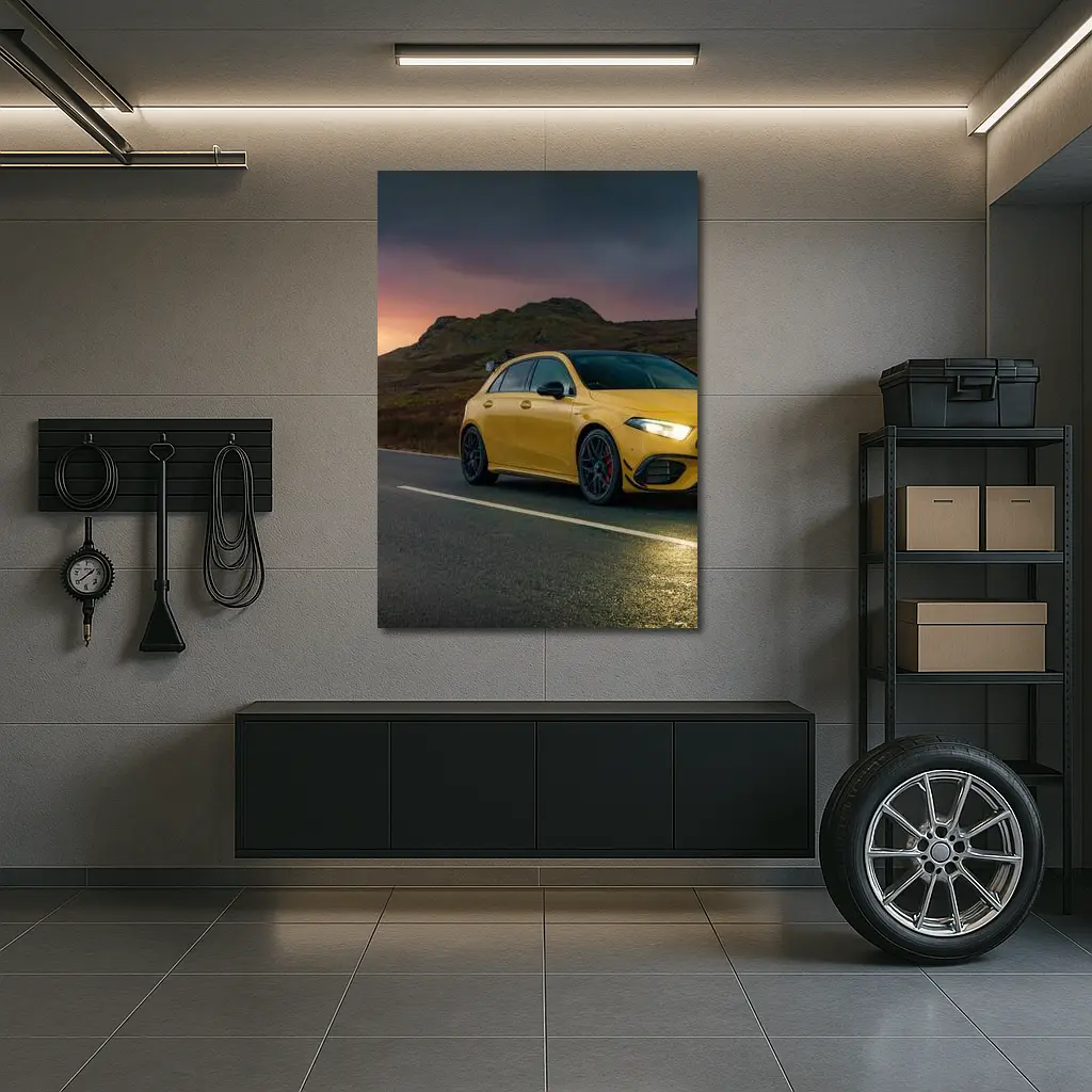 Mercedes-AMG Yellow Hatchback Moody Highland Road – Wall Art