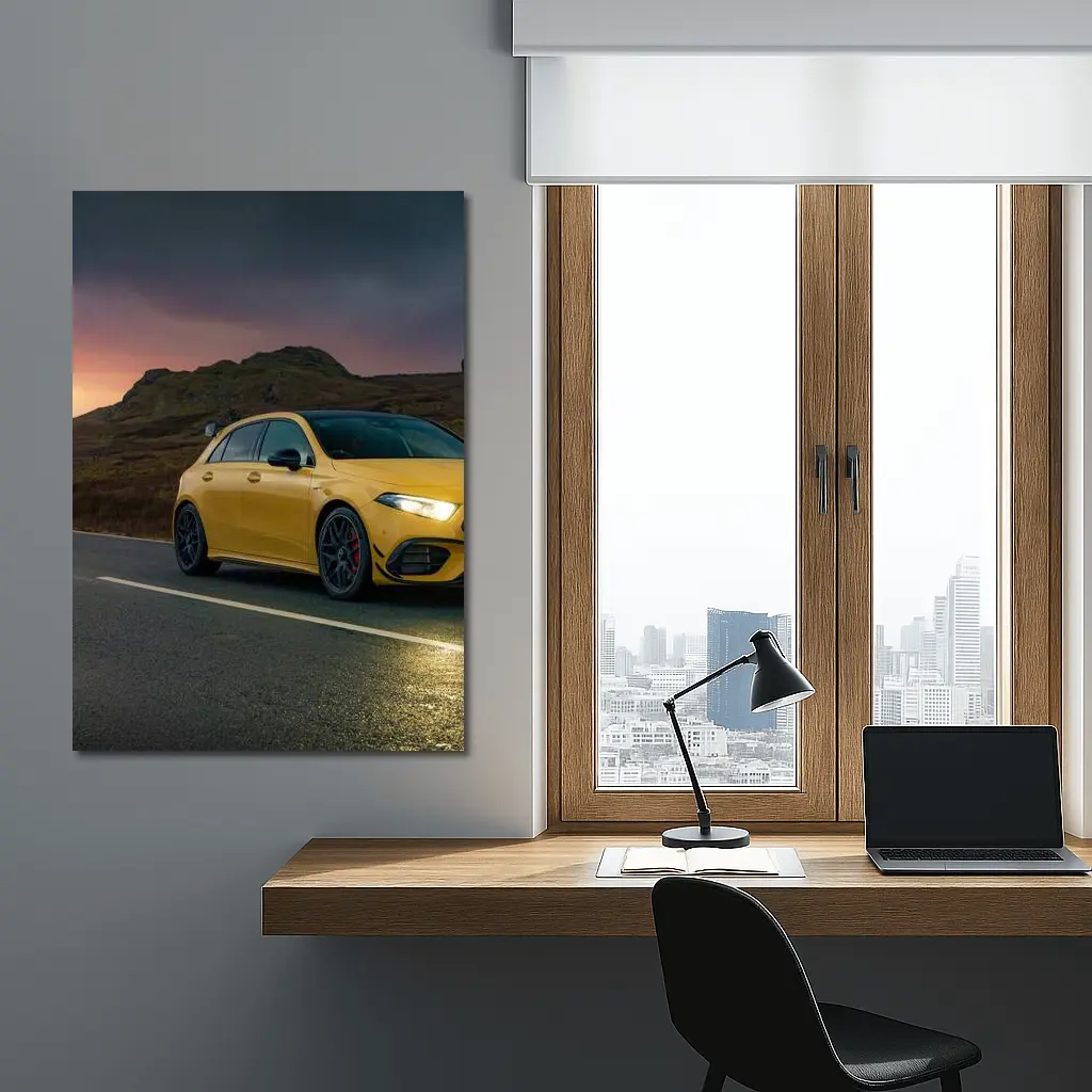 Mercedes-AMG Yellow Hatchback Moody Highland Road – Wall Art