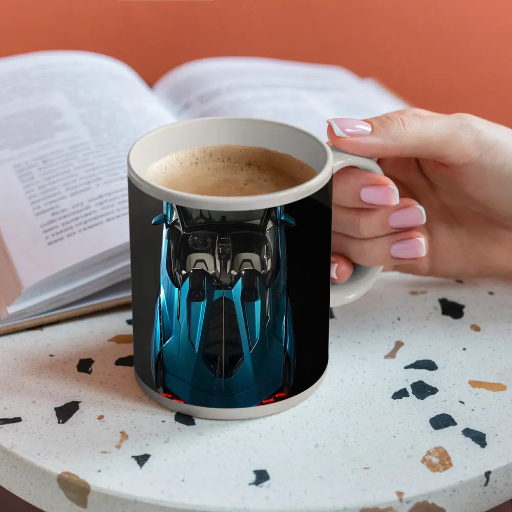 Lamborghini Sian Roadster Blue Aerial View – Mugs