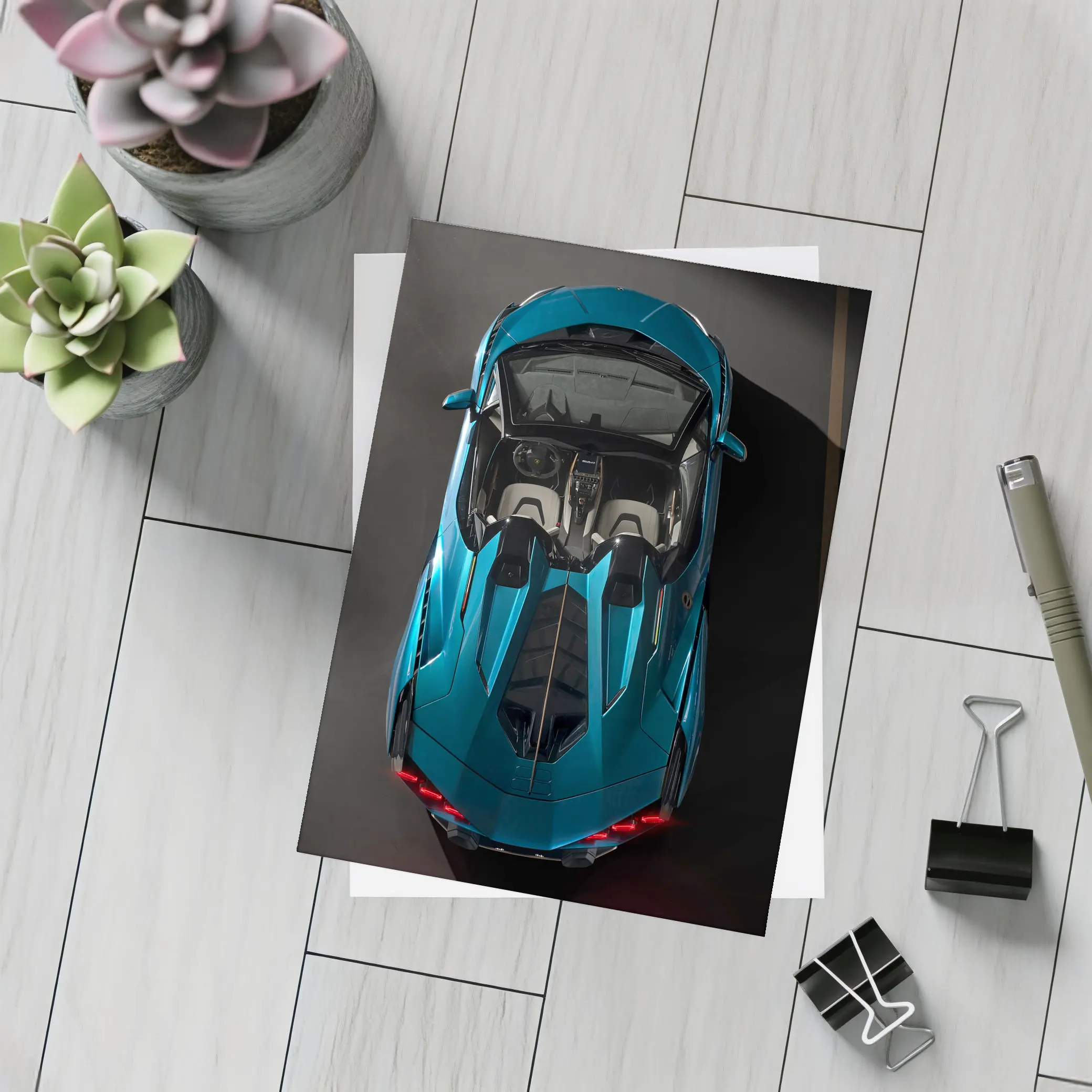 Lamborghini Sian Roadster Blue Aerial View – Postcards