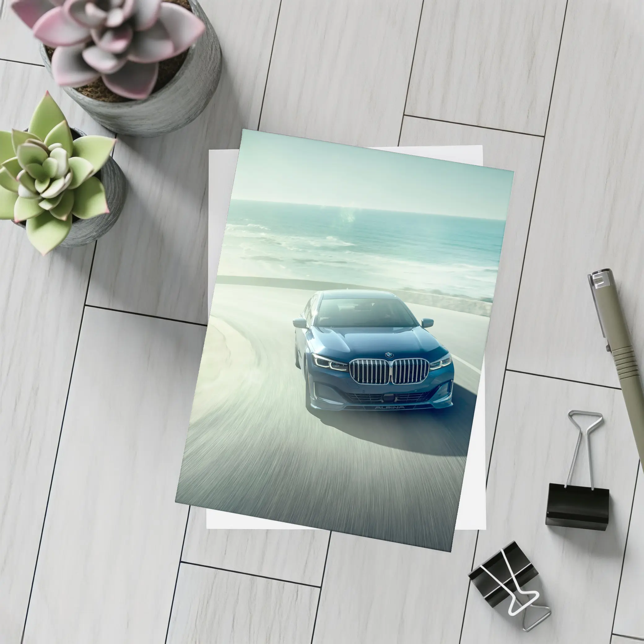 BMW Seven Series Blue Coastal Road Drive – Postcards
