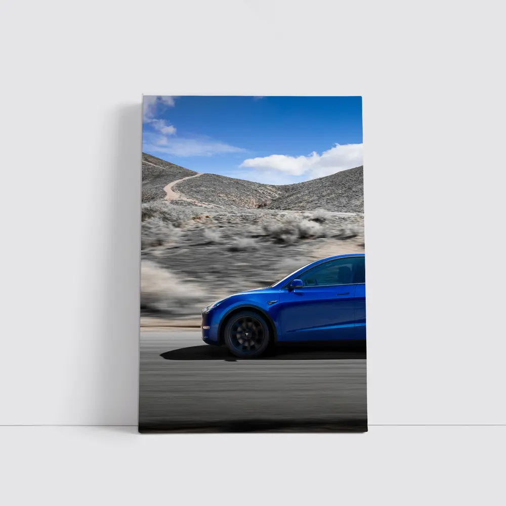Tesla Model Y Blue Desert Road Drive – Wall Art
