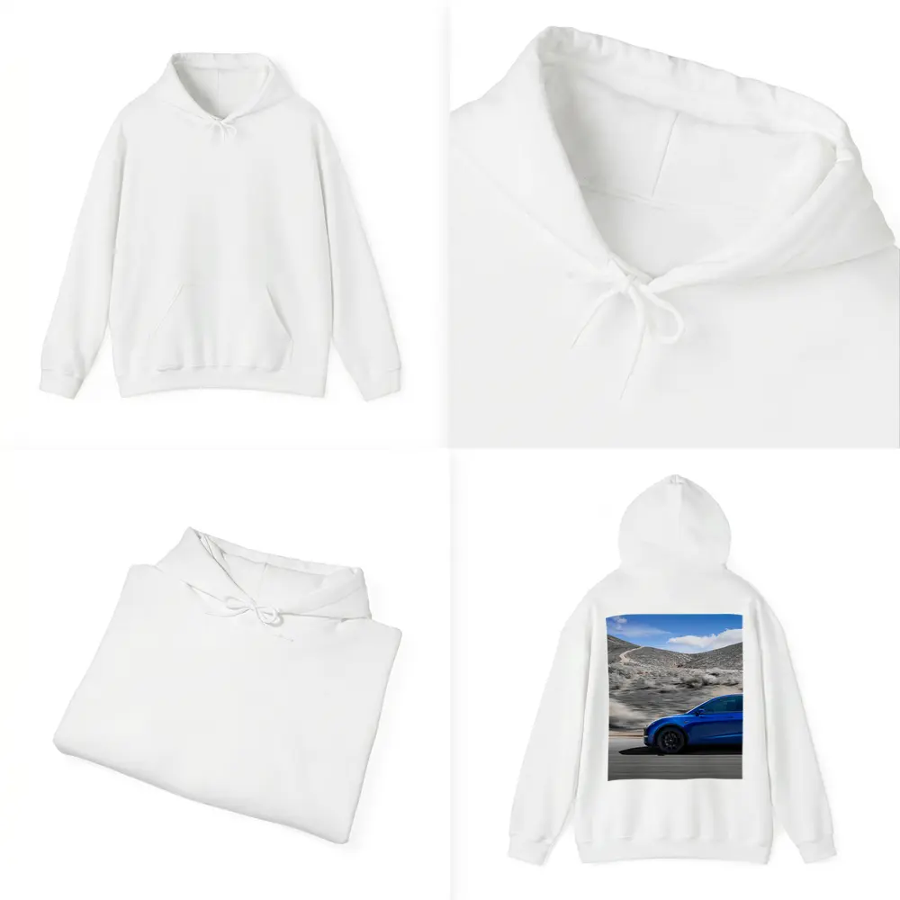 Tesla Model Y Blue Desert Road Drive – Hoodies