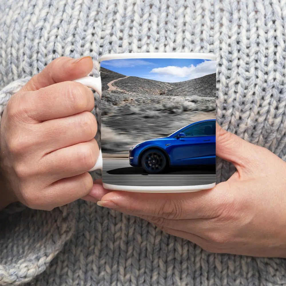 Tesla Model Y Blue Desert Road Drive – Mugs