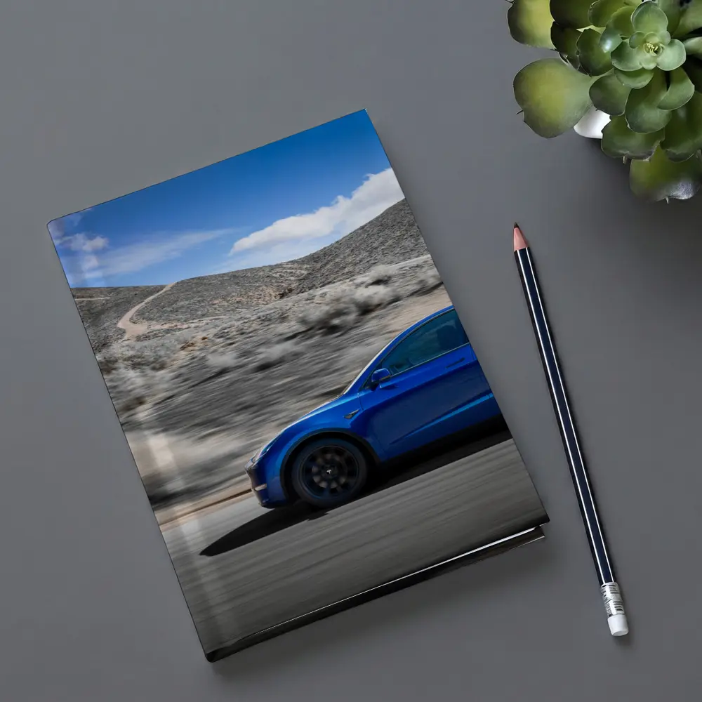Tesla Model Y Blue Desert Road Drive – Notebooks