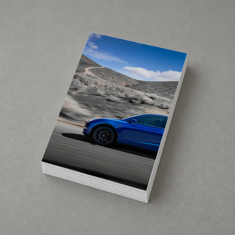 Tesla Model Y Blue Desert Road Drive – Postcards