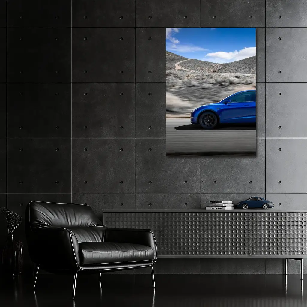 Tesla Model Y Blue Desert Road Drive – Wall Art