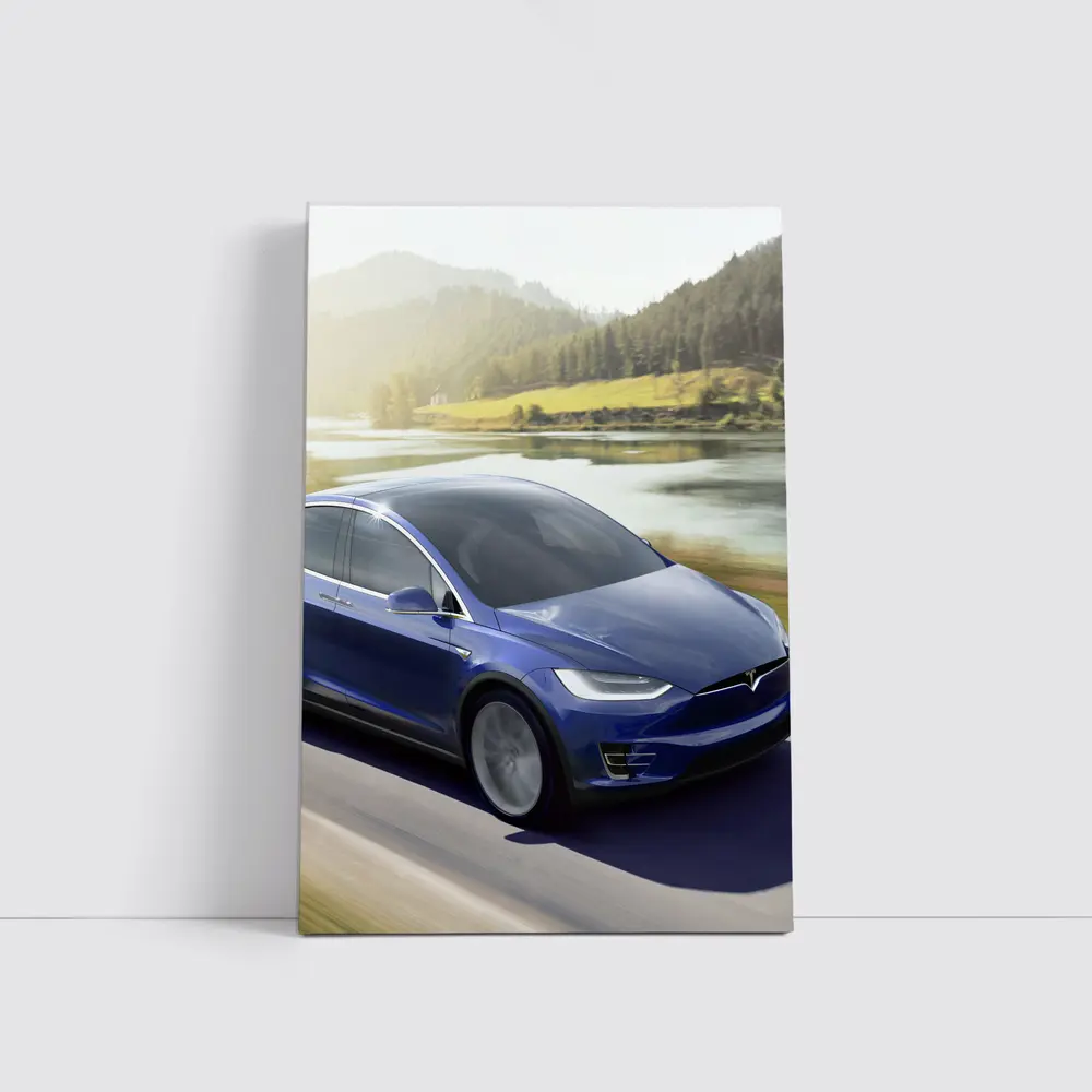 Tesla Model X Blue SUV Mountain Road – Wall Art