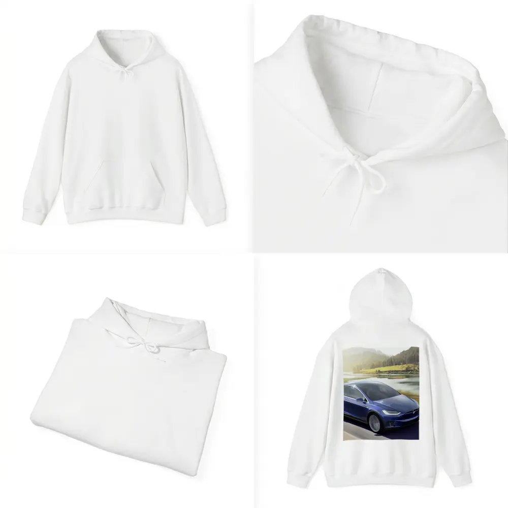 Tesla Model X Blue SUV Mountain Road – Hoodies