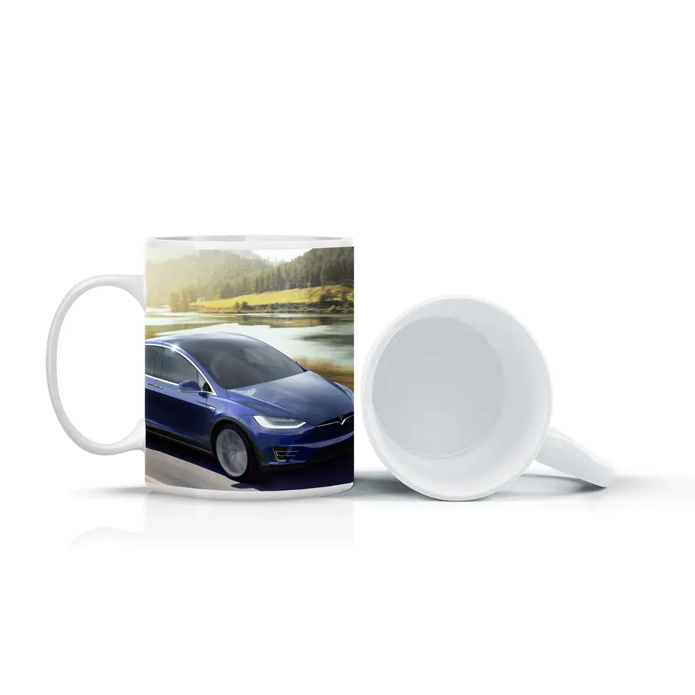 Tesla Model X Blue SUV Mountain Road – Mugs