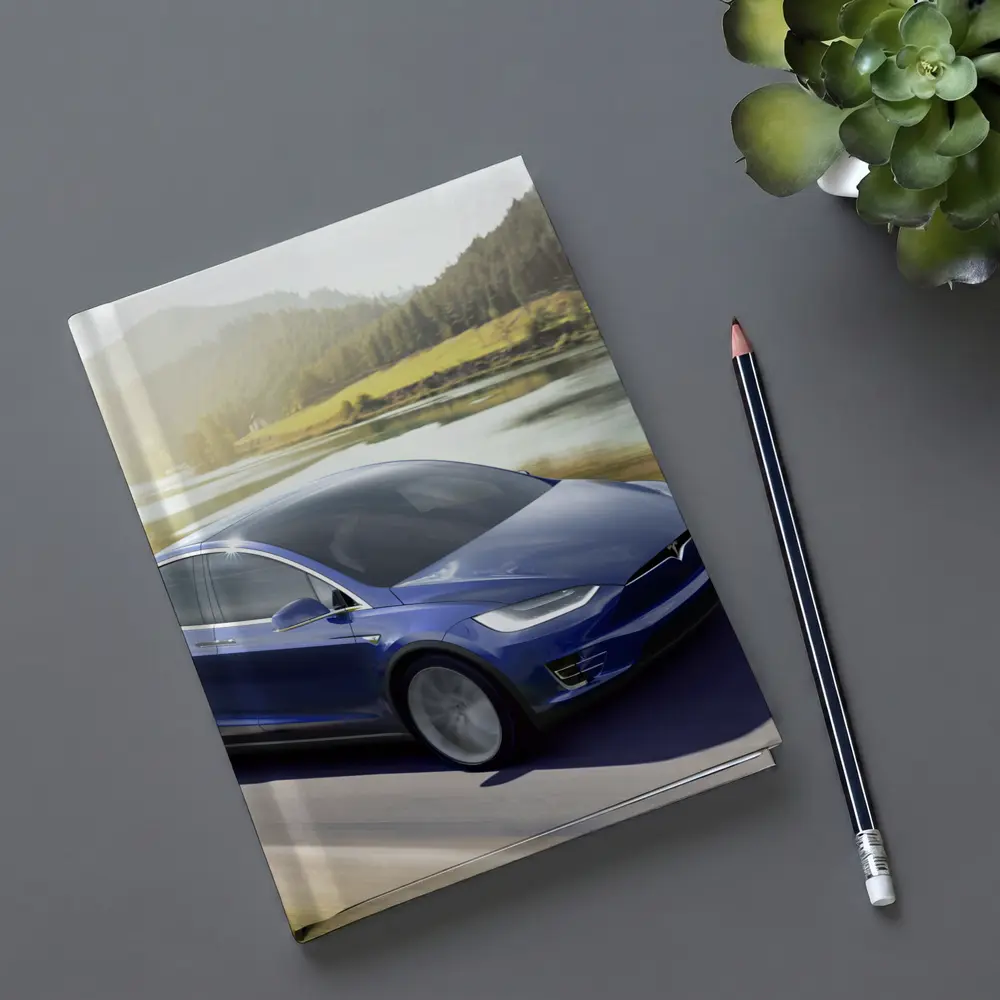 Tesla Model X Blue SUV Mountain Road – Notebooks