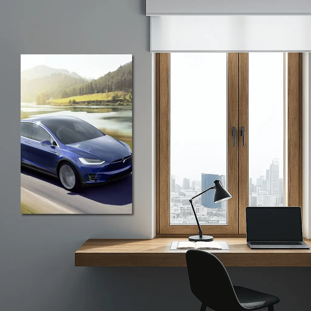 Tesla Model X Blue SUV Mountain Road – Wall Art