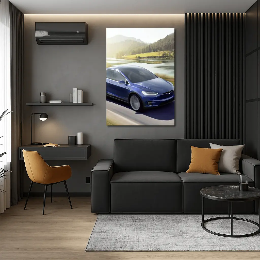 Tesla Model X Blue SUV Mountain Road – Wall Art