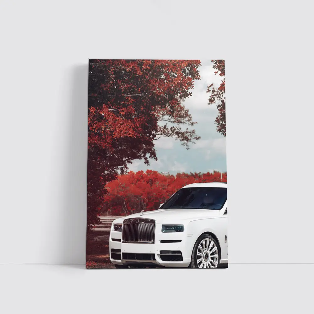 White Rolls-Royce Cullinan Red Autumn Trees – Wall Art