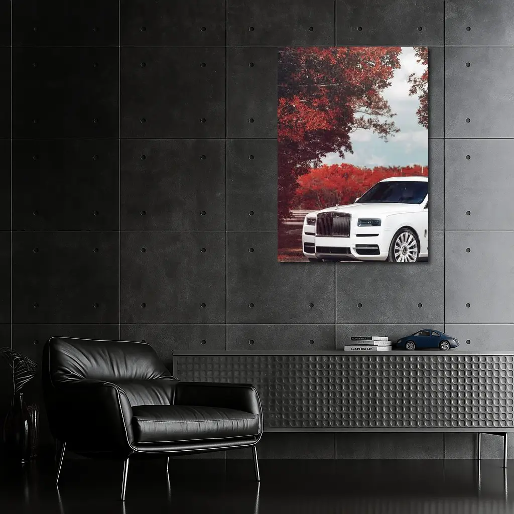 White Rolls-Royce Cullinan Red Autumn Trees – Wall Art