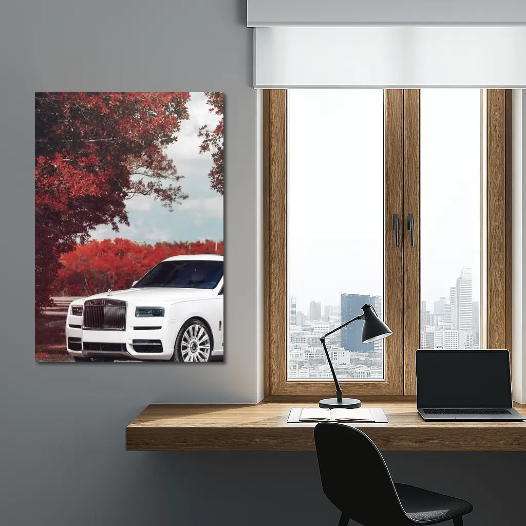 White Rolls-Royce Cullinan Red Autumn Trees – Wall Art