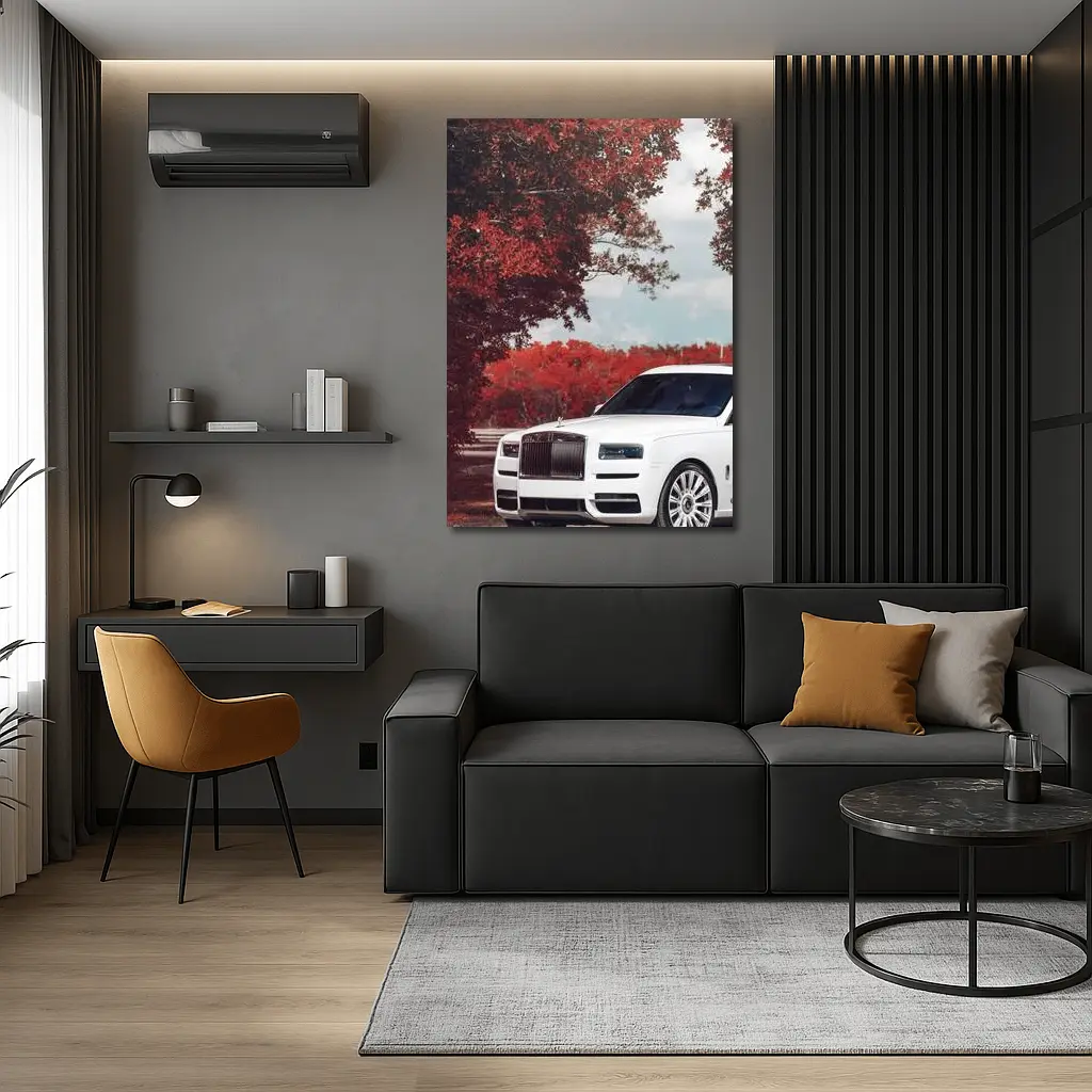 White Rolls-Royce Cullinan Red Autumn Trees – Wall Art