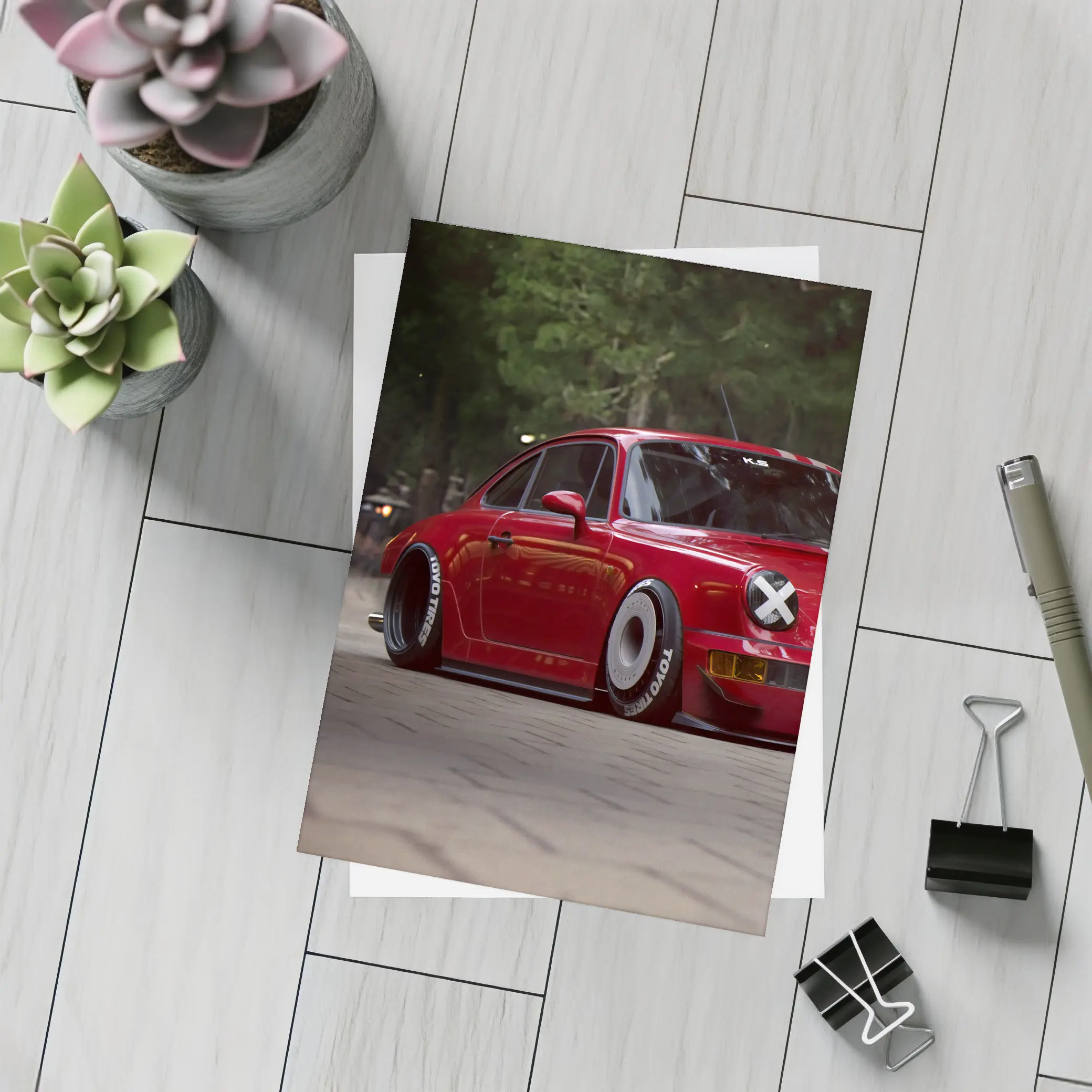 Red Porsche 911 RWB Forest Street – Postcards