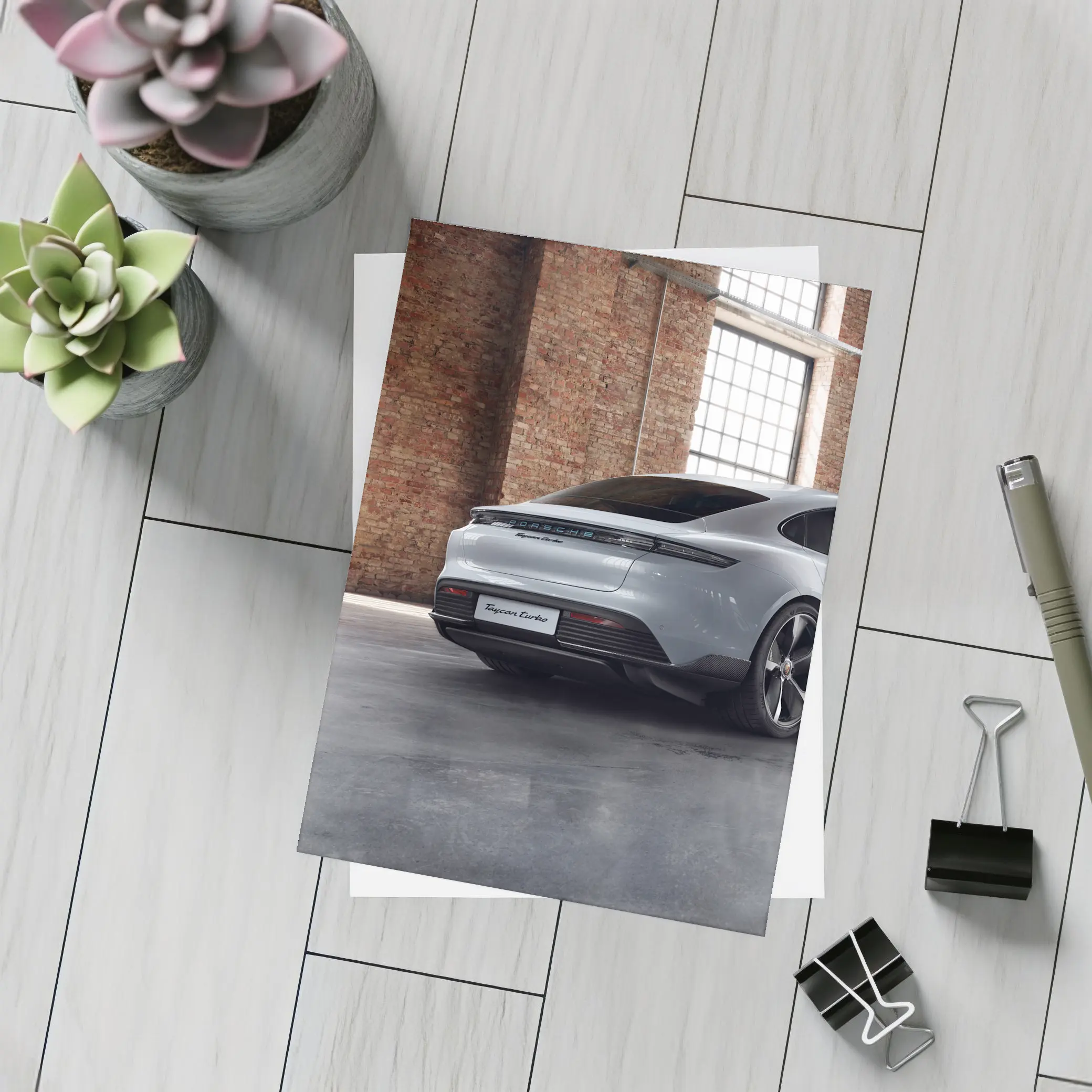 Porsche Taycan Turbo Industrial Garage Setting – Postcards