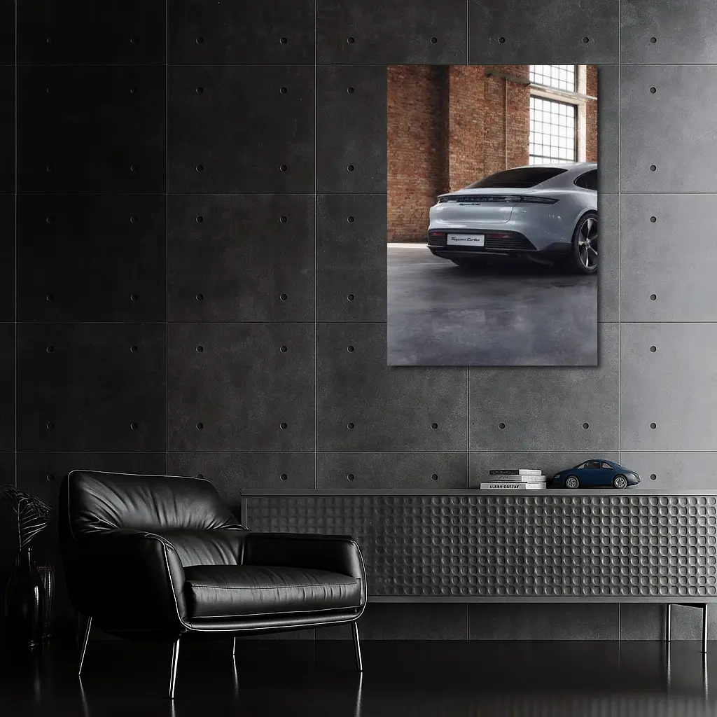 Porsche Taycan Turbo Industrial Garage Setting – Wall Art