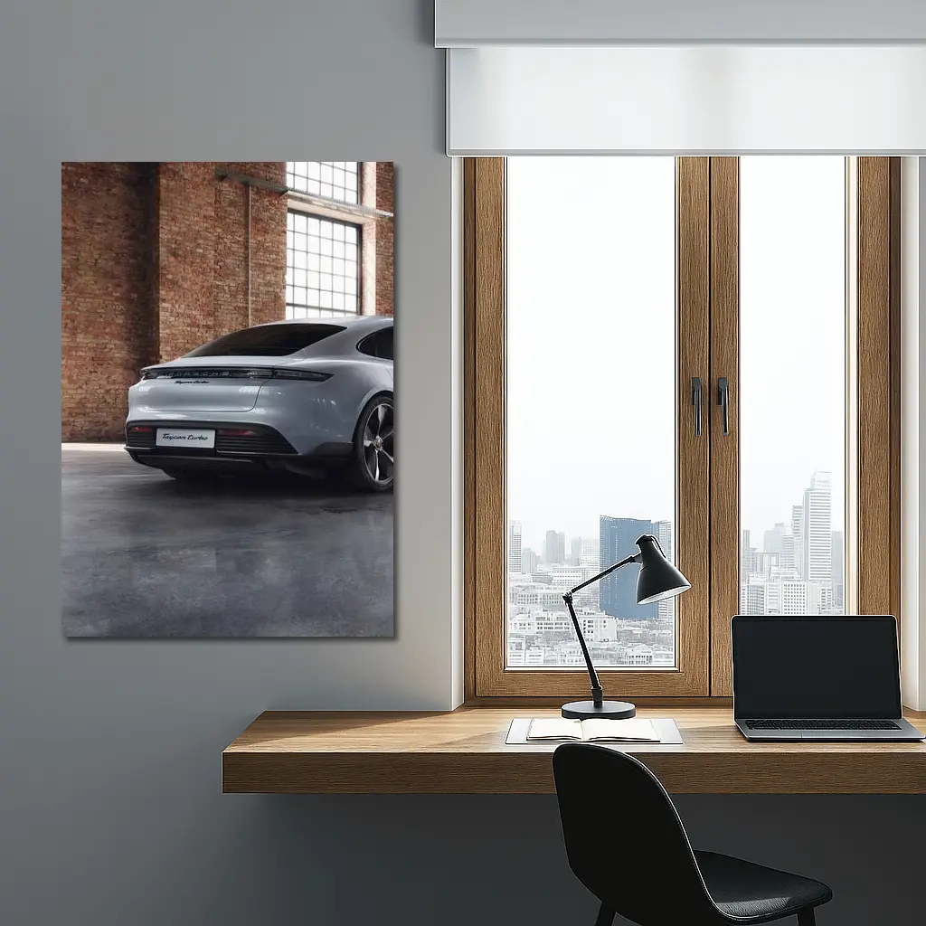 Porsche Taycan Turbo Industrial Garage Setting – Wall Art