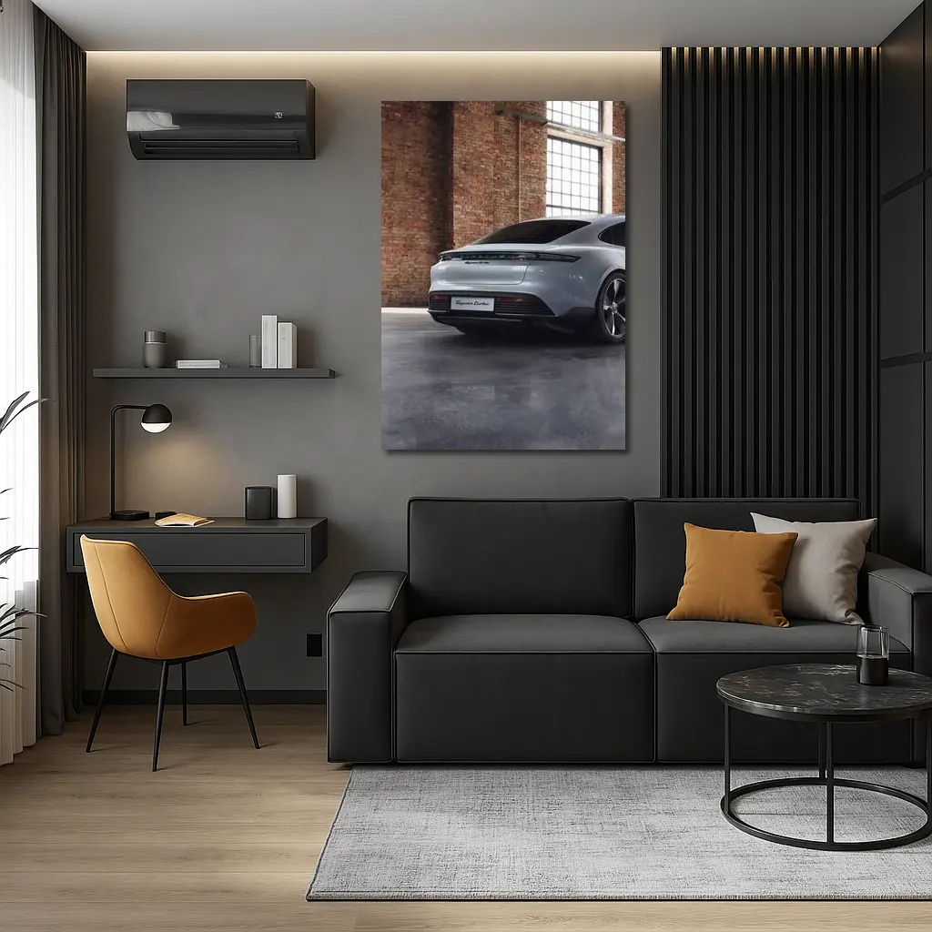 Porsche Taycan Turbo Industrial Garage Setting – Wall Art