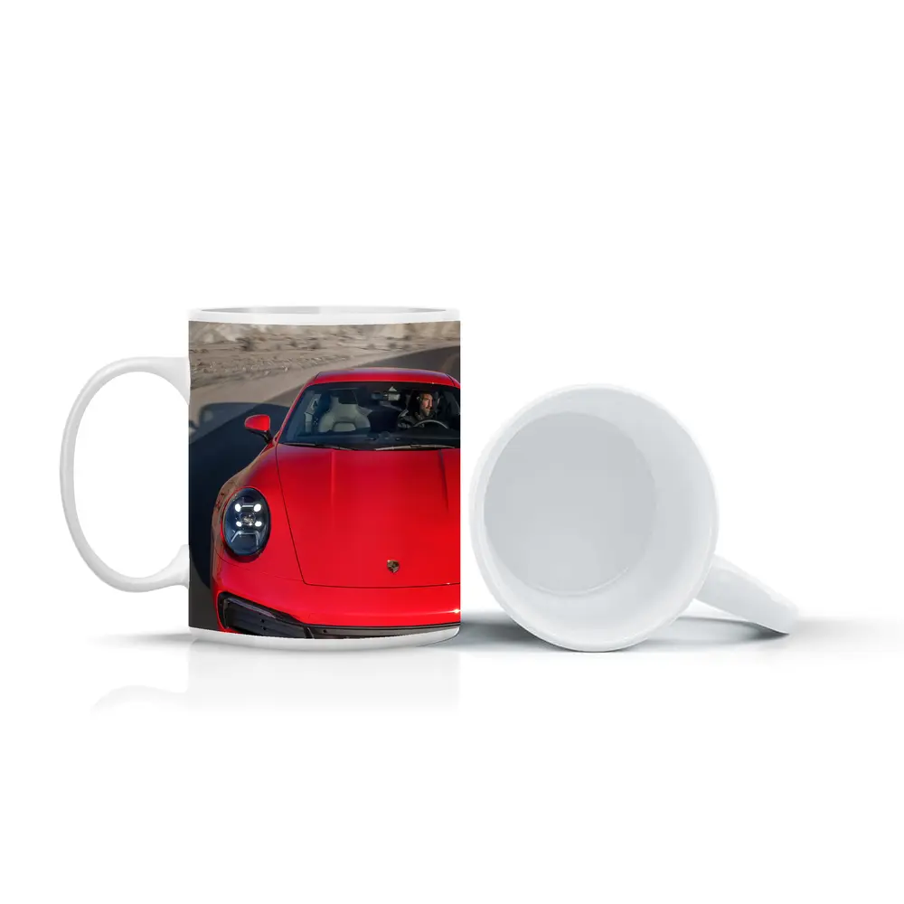 Red Porsche 911 on Mountain Road – Mugs