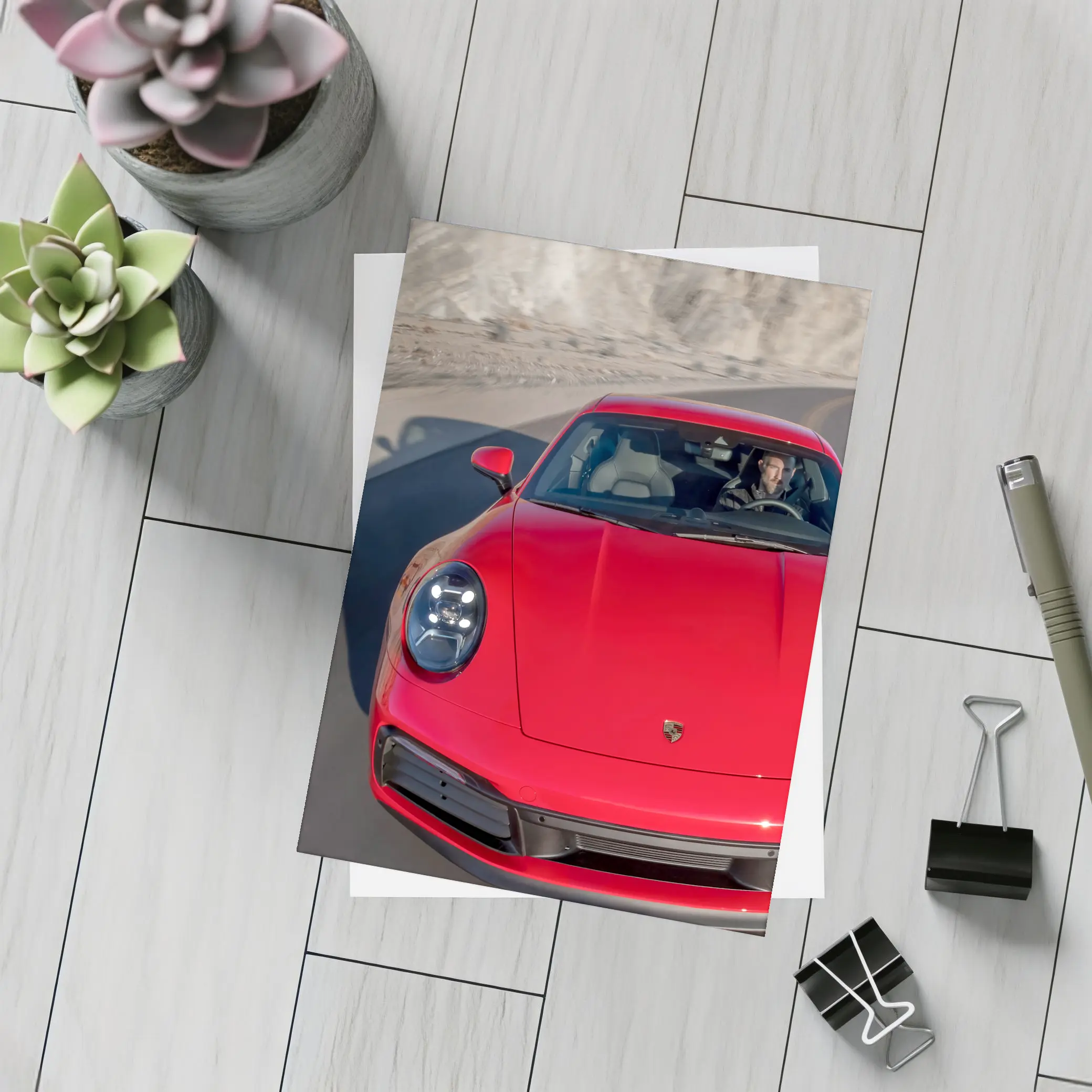 Red Porsche 911 on Mountain Road – Postcards