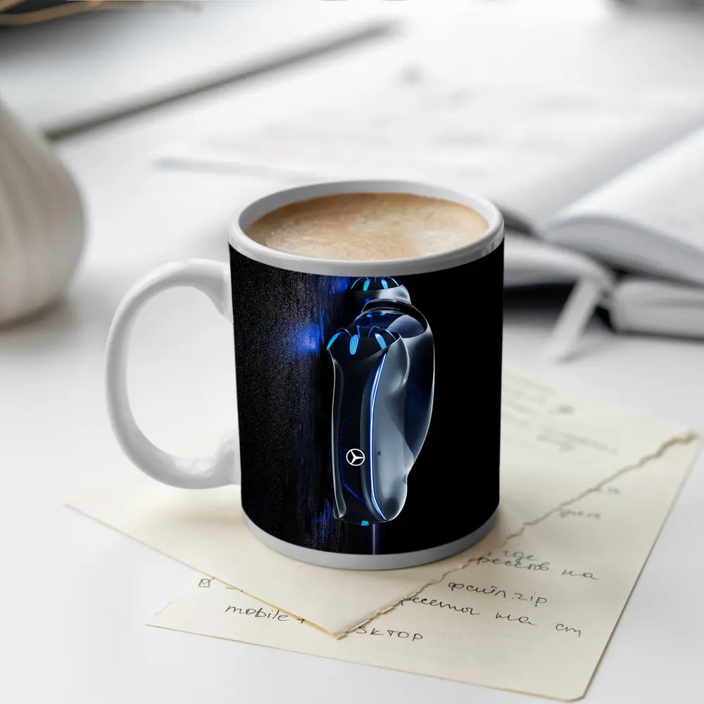 Mercedes Futuristic Car Key Blue Neon – Mugs