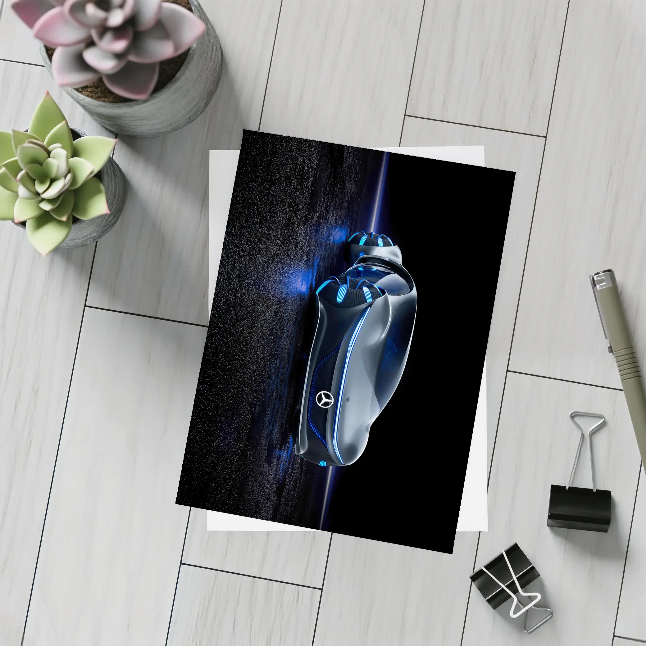 Mercedes Futuristic Car Key Blue Neon – Postcards
