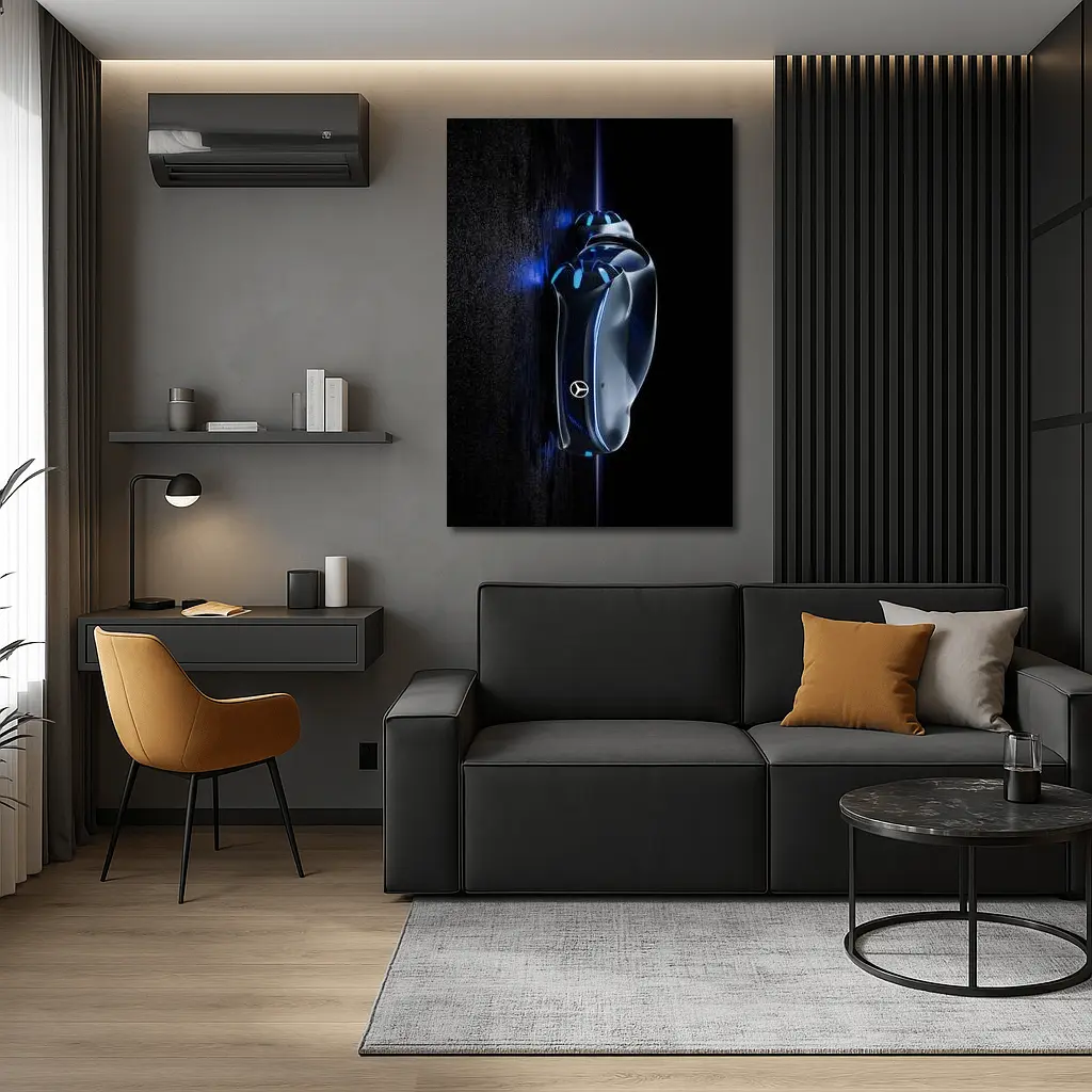 Mercedes Futuristic Car Key Blue Neon – Wall Art