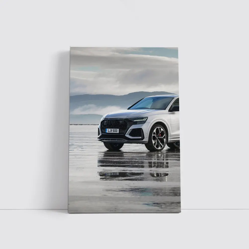 Audi RSQ8 White SUV Wet Coastal Flats – Wall Art