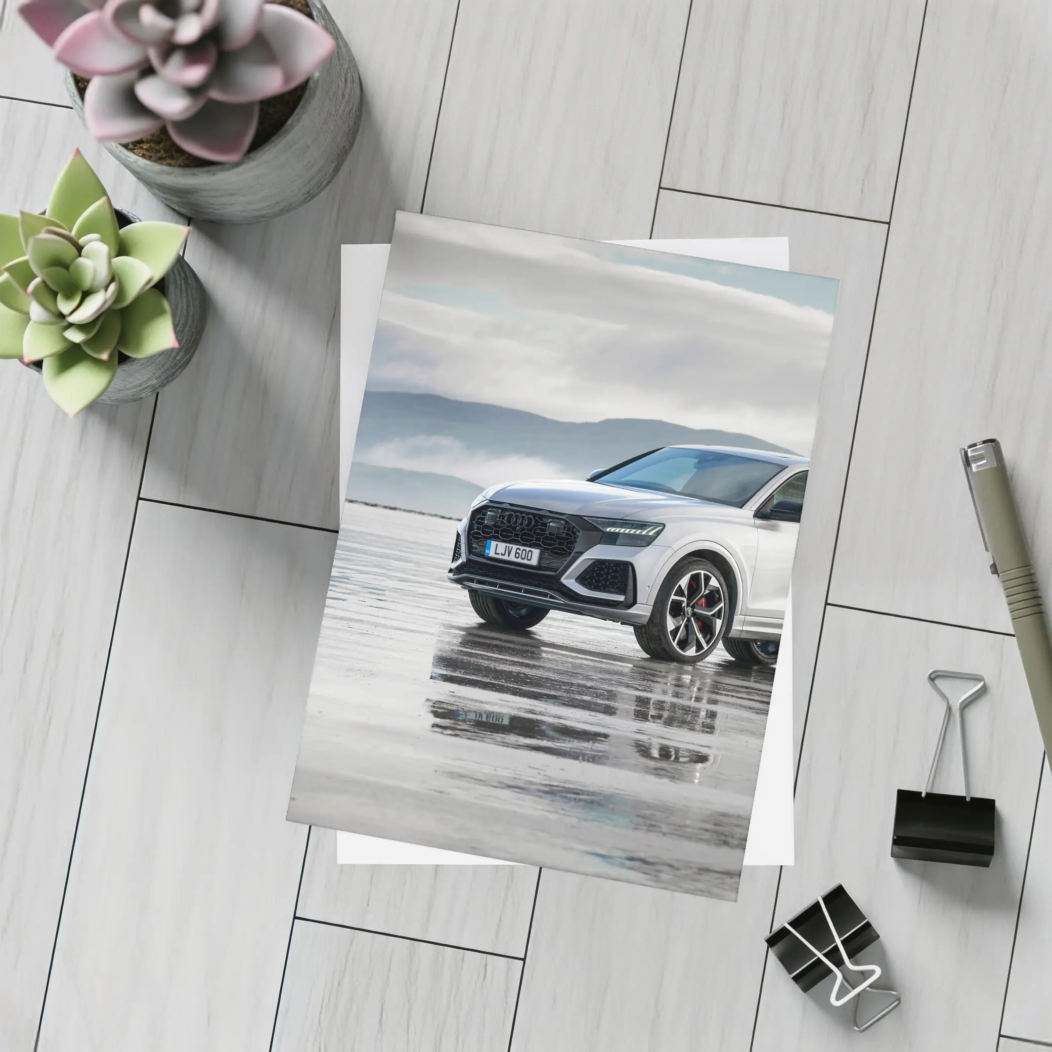 Audi RSQ8 White SUV Wet Coastal Flats – Postcards
