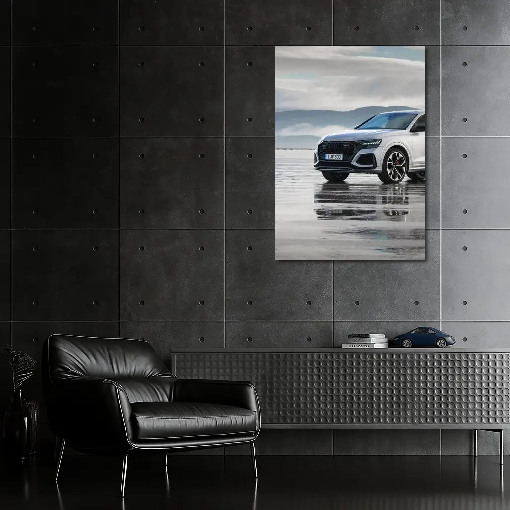Audi RSQ8 White SUV Wet Coastal Flats – Wall Art