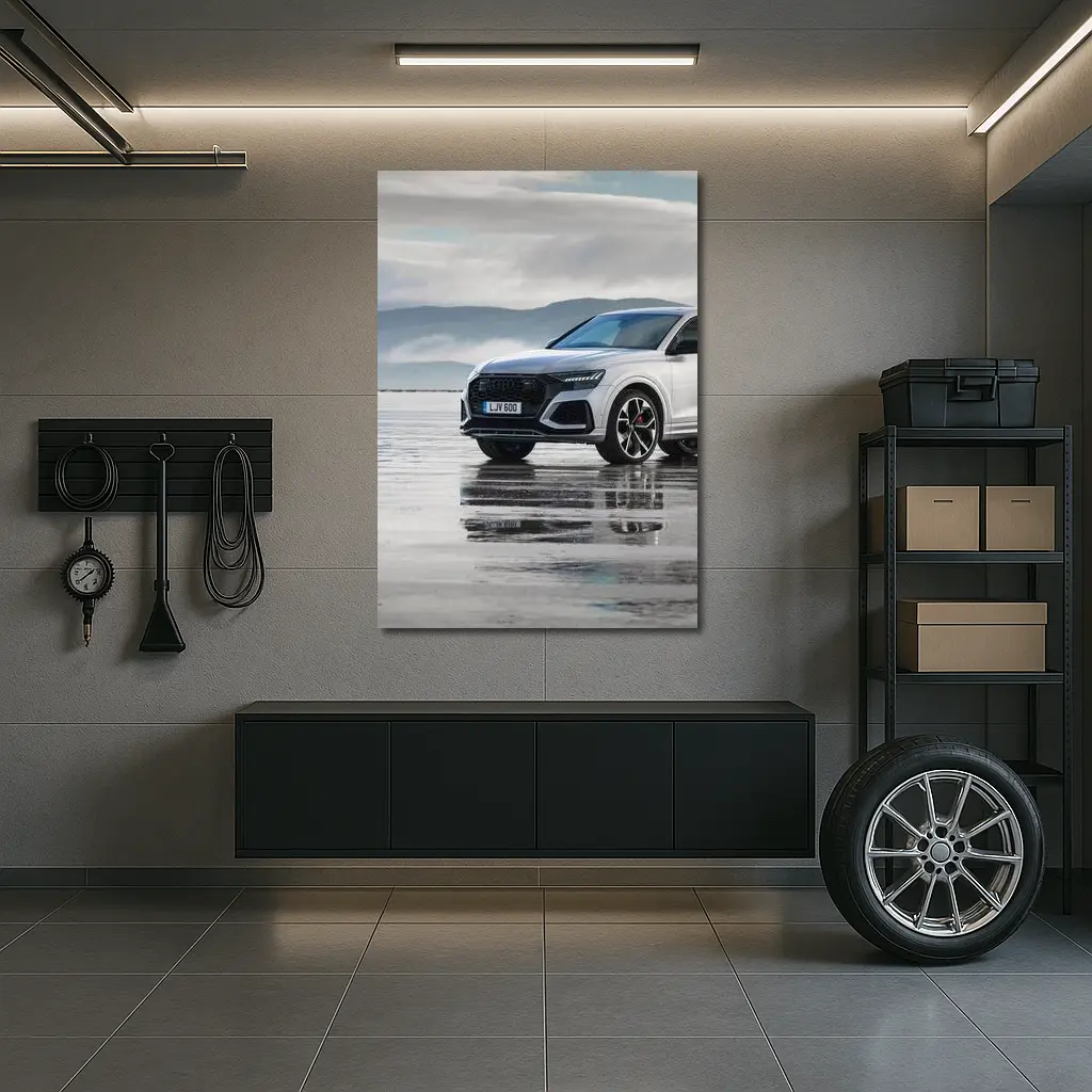 Audi RSQ8 White SUV Wet Coastal Flats – Wall Art
