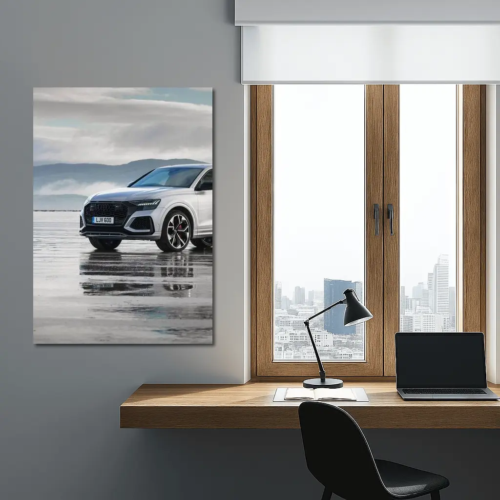 Audi RSQ8 White SUV Wet Coastal Flats – Wall Art