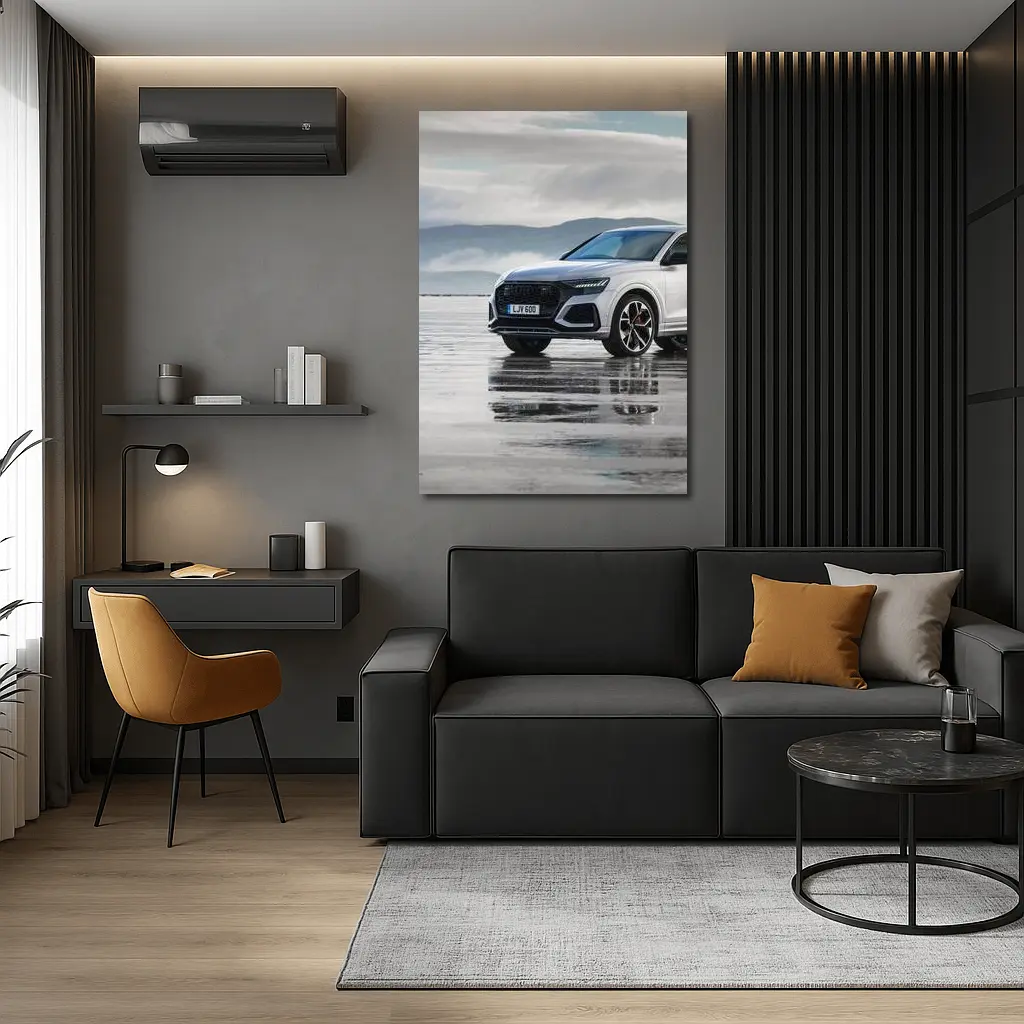Audi RSQ8 White SUV Wet Coastal Flats – Wall Art