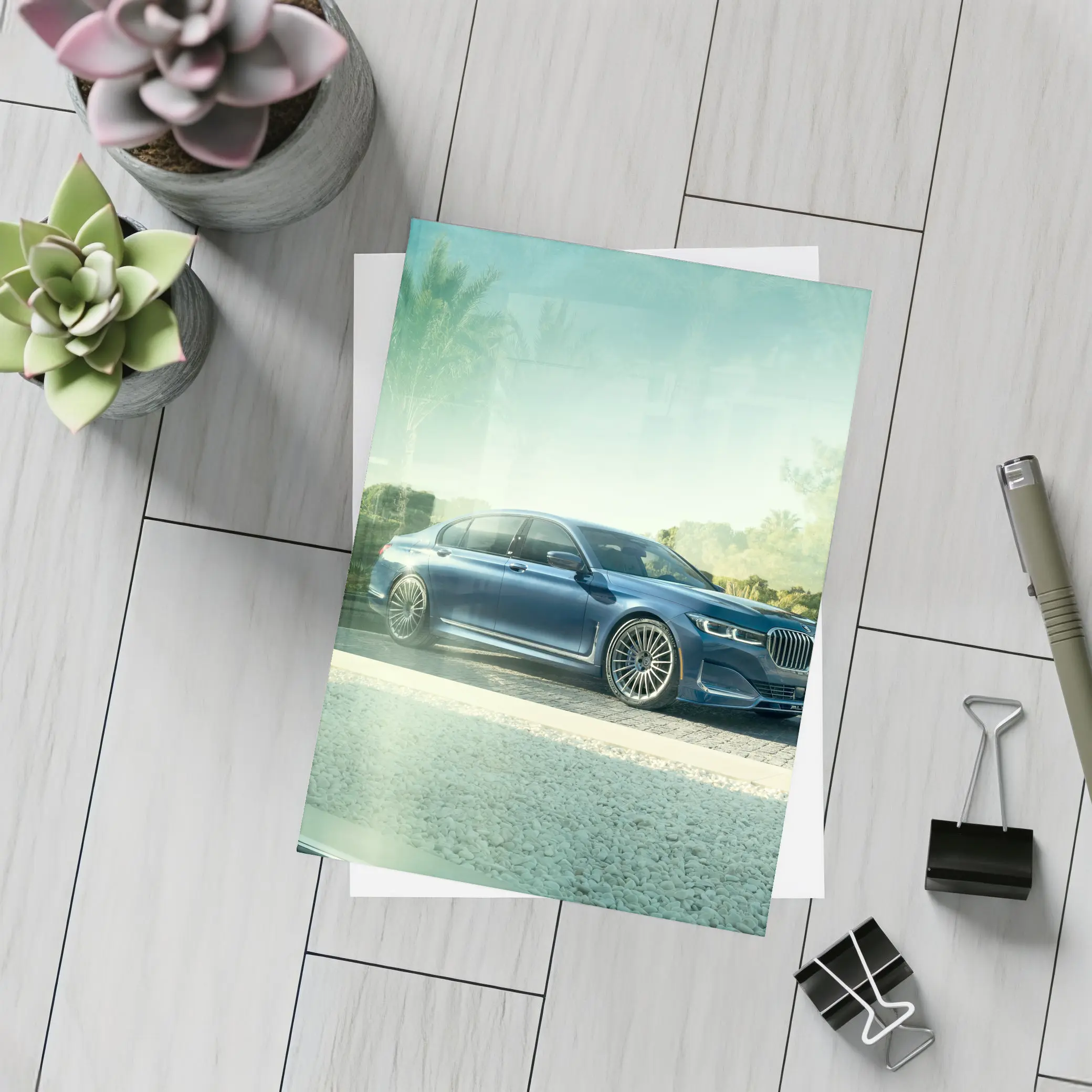 BMW Alpina B7 Blue Luxury Sedan Outdoors – Postcards