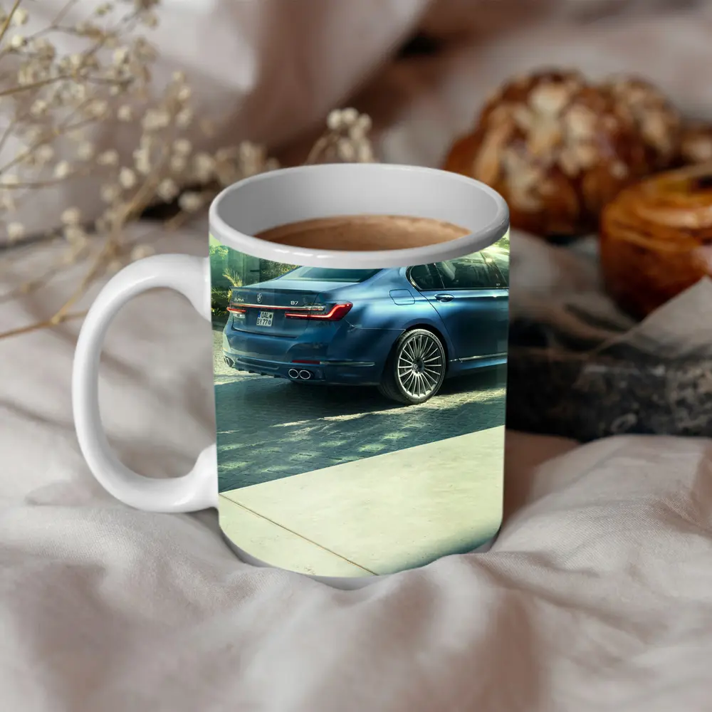 BMW Alpina B7 Blue Sedan Sunlit Street – Mugs